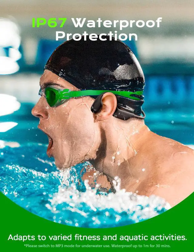 Alt view image 5 of 5 - Rythflo Bluetooth 5.3 Headphones, Bone Conduction Headphones w/Mic Open Ear Wireless Earbuds w/Light Bar for Running, IPX7 Waterproof 32GB MP3 for Cycling, 8Hrs Playtime Earphones for Sports Workouts
