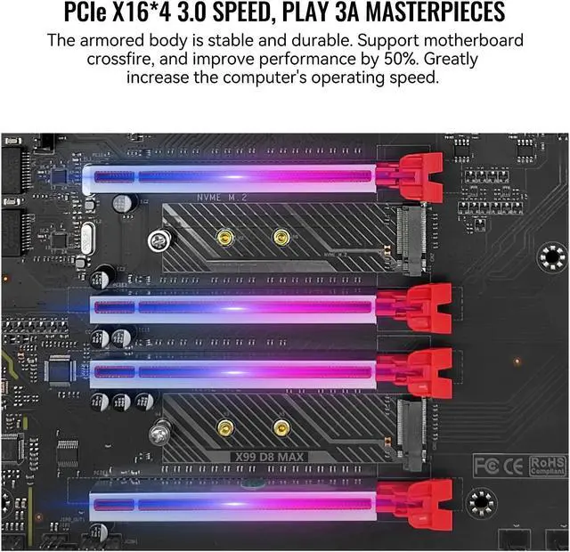 Alt view image 4 of 5 - SHANGZHAOYUAN X99 Dual CPU Motherboard LGA 2011-3 Server Motherboard for Intel i7 5th/6th Gen Xeon E5 V3/V4 Series (E-ATX, 8*DDR4 ECC Max 256G, 2*NVME M.2, 2*Gb LAN, SATA 3.0, PCIe 3.0)