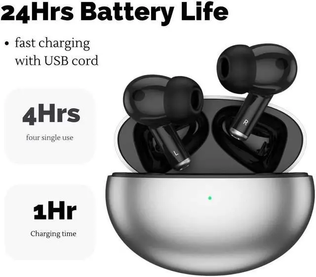 Alt view image 2 of 4 - Wireless Bluetooth Earbuds - TWS XY-70 Earbuds, 24Hr Playtime, ANC ENC Dual Noise Cancelling (Silver)