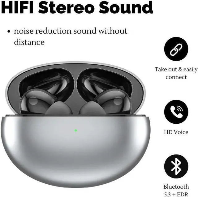 Alt view image 3 of 4 - Wireless Bluetooth Earbuds - TWS XY-70 Earbuds, 24Hr Playtime, ANC ENC Dual Noise Cancelling (Silver)