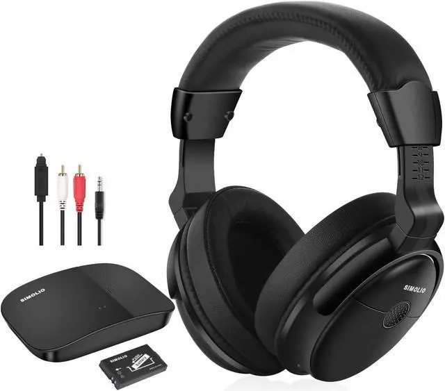 Main image of SIMOLIO 2.4GHz Wireless Headphones for TV with Spare Battery, Optical, RCA and AUX Audio Output Supported