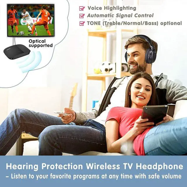 Alt view image 3 of 5 - SIMOLIO 2.4GHz Wireless Headphones for TV with Spare Battery, Optical, RCA and AUX Audio Output Supported
