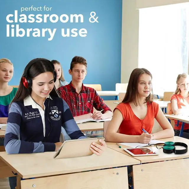 Alt view image 3 of 5 - Classroom Headphones Bulk 5 Pack, Student On Ear Color Varieties, Comfy Swivel Earphones for Library, School, Airplane, Kids, for Online Learning and Travel, Noise Stereo Sound 3.5mm Jack (Black)