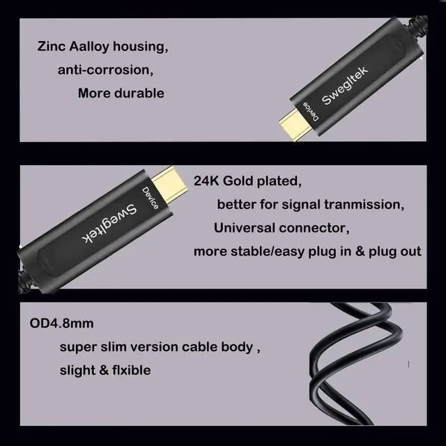 Alt view image 5 of 5 - swegltek 10Gbps Fiber USB C Cable 98ft, Active Optical Type C 3.1 to C Cable, Compatible with Industrial Camera,Machine Vision,Medical Security.Broad Casting.Printer,Scanner,Touch Screen