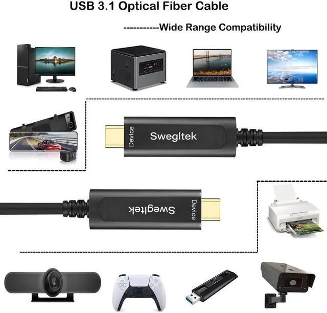 Alt view image 4 of 5 - swegltek 10Gbps Fiber USB C Cable 98ft, Active Optical Type C 3.1 to C Cable, Compatible with Industrial Camera,Machine Vision,Medical Security.Broad Casting.Printer,Scanner,Touch Screen