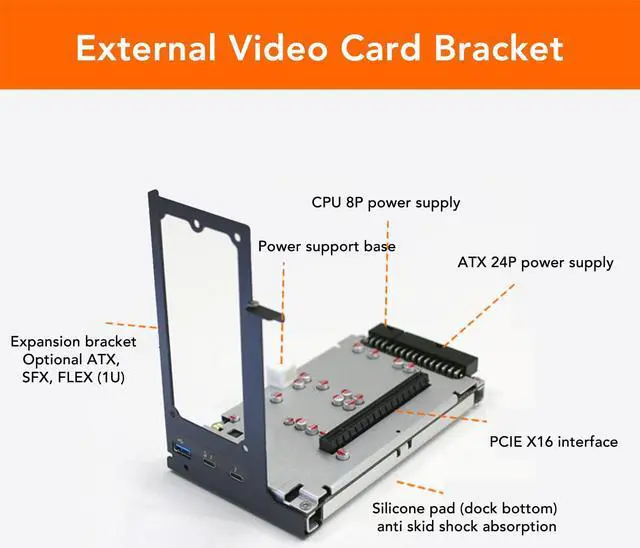 Alt view image 2 of 5 - Tangxi TH3P4G3 Laptop Graphics Docking Station, JHL7440 Chip JHL8 Series PCIE X1 GPU Dock, 40Gbps External Graphics Card with 20V3A 60W PD Charging, ATX SFXFLEX Power Supply