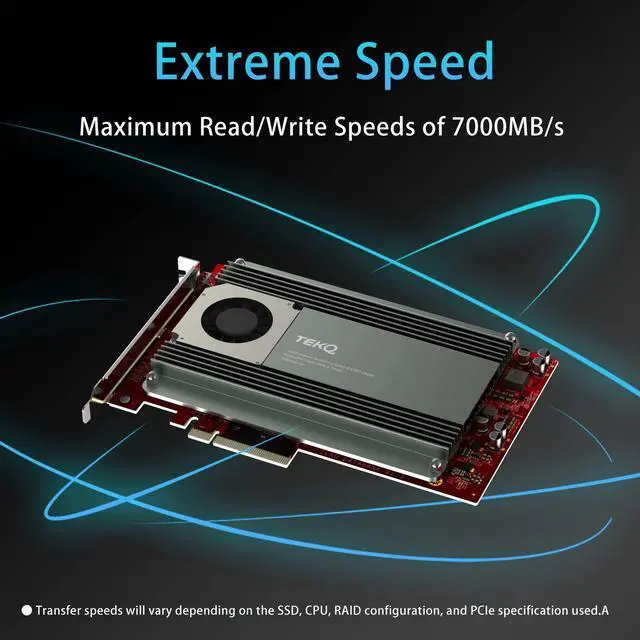 Alt view image 2 of 5 - TEKQ Databank M4 Support 4 Port M.2 SSD Expension Card PCIe 3.0 x 16 PCIe Adapter Card, Up to 32TB RAID Controller Card Broadcom PEX-8724, Support Non-Bifurcation Motherboard, with Active Cooling Fan