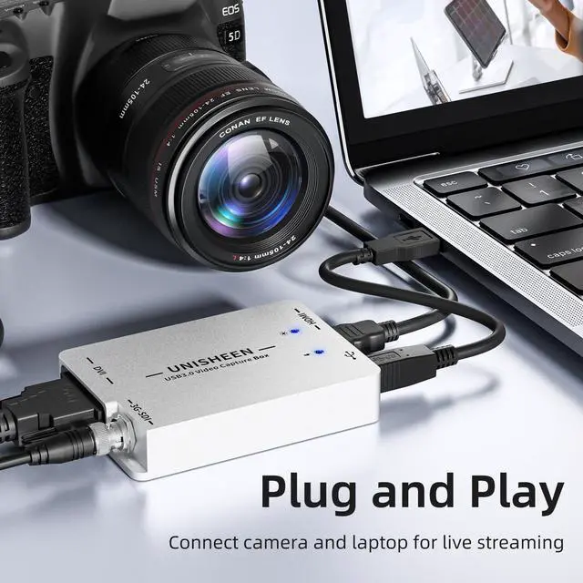 Alt view image 4 of 5 - UNISHEEN USB 3.0 Capture HDMI Video Card, Broadcast Live Stream and Record, HDMI to USB Dongle Full HD 1080P Live Streaming Video Game Grabber Converter