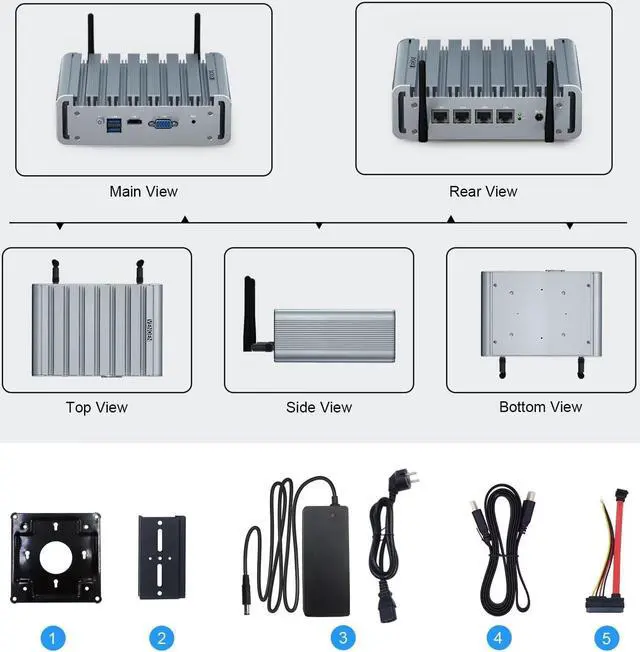 Alt view image 5 of 5 - Firewall Appliance, Mini PC 2.5Gbe 6 Lan Port, Micro Router PC, i225 NICs, Celeron J4125, 8GB DDR4 RAM 128GB SSD, HD-MI, RS232 COM, Wifi, Small Case, Auto Power On, Windows 10 / Firewall Software