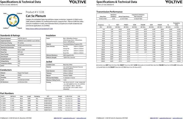 Alt view image 5 of 5 - Voltive Cat5e Plenum (CMP), 1000ft, Black - Solid Bare Copper Bulk Ethernet Cable - UTP - 350MHz - UL Certified & ETL Verified