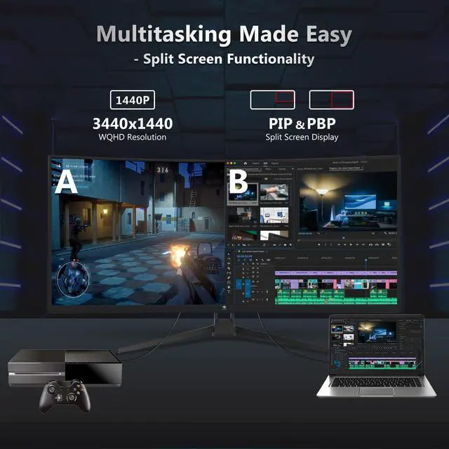 Alt view image 5 of 5 - Z-Edge 34" Curved Gaming Monitor, WQHD 1440P 165Hz 144Hz PC Monitor, MPRT 1ms, 21:9 Aspect Ratio, 1500R, 16.7M Colors, 3000:1 Contrast, UG34 Frameless Bezel, 2X DP 1.4 Ports and 2X HDMI 2.0 Port