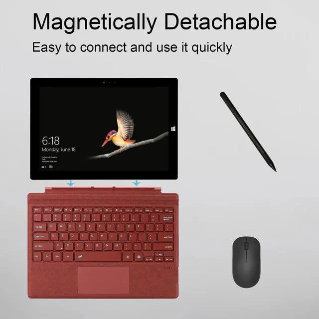 Alt view image 3 of 5 - mobee Type Cover for Microsoft Surface Pro 7+/ Pro 7 / Pro 6 / Pro 5 / Pro 4 / Pro 3,7 Colour Backlight Slim Bluetooch Type Keyboard with Multi-Touch Trackpad Tablet Keyboard (Poppy Red)