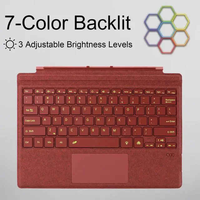 Alt view image 4 of 5 - mobee Type Cover for Microsoft Surface Pro 7+/ Pro 7 / Pro 6 / Pro 5 / Pro 4 / Pro 3,7 Colour Backlight Slim Bluetooch Type Keyboard with Multi-Touch Trackpad Tablet Keyboard (Poppy Red)