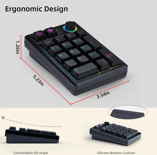Alt view image 3 of 5 - KEYCOOL K19 Wireless Numeric Keyboard, Mechanical Number Keypad Hot-swappable Bluetooth Numpad 5.0/2.4GHz, RGB Multi-Function Knob Numerical Keyboard for Laptop Mac Win iOS Android