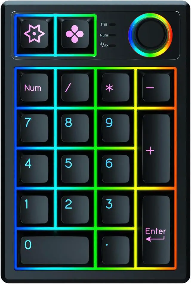 Alt view image 4 of 5 - KEYCOOL K19 Wireless Numeric Keyboard, Mechanical Number Keypad Hot-swappable Bluetooth Numpad 5.0/2.4GHz, RGB Multi-Function Knob Numerical Keyboard for Laptop Mac Win iOS Android