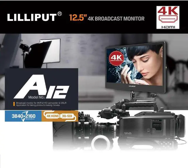 Alt view image 3 of 5 - Lilliput A12 Monitor DSLR Camera 12.5 4K HDMI 3G-SDI 3840X2160 Monitor for Sony FS5 FS7 F5 F55 RED Scarlet-W Weapon Raven Epic-W ARRI Alexa Mini Canon C200 C300 II DJI Ronin