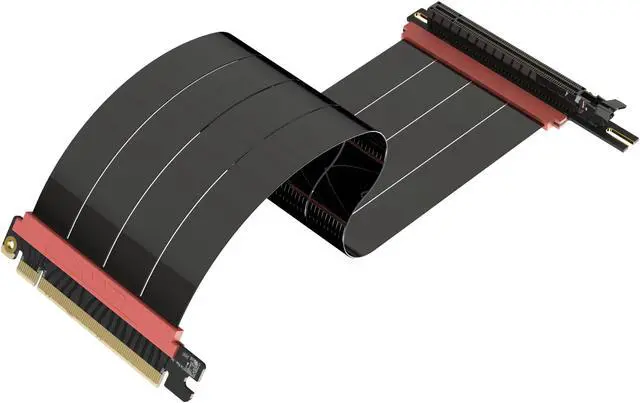 Main image of LINKUP - AVA5 PCIE 5.0 Riser Cable [60cm (Total Length 64cm)] RTX5090 RX9070 GPU Ready | x16 128GB/s Speed | Compatible with PCIe 4.0 & WRX80/WRX90E | Left Angle, Black