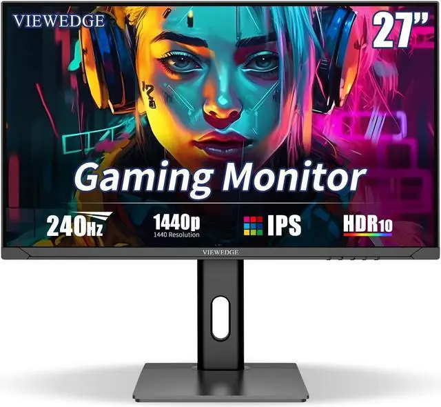 Alt view image 2 of 5 - Viewedge Gaming Monitor 27 inch QHD (2560x1440p) 240Hz Computer Monitor, 1ms HDR10 IPS DisplayPort HDMI 2K Vertical Monitor, Wall Mountable Built-in Speakers