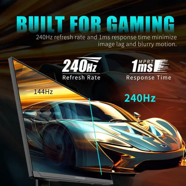 Alt view image 3 of 5 - Viewedge Gaming Monitor 27 inch QHD (2560x1440p) 240Hz Computer Monitor, 1ms HDR10 IPS DisplayPort HDMI 2K Vertical Monitor, Wall Mountable Built-in Speakers