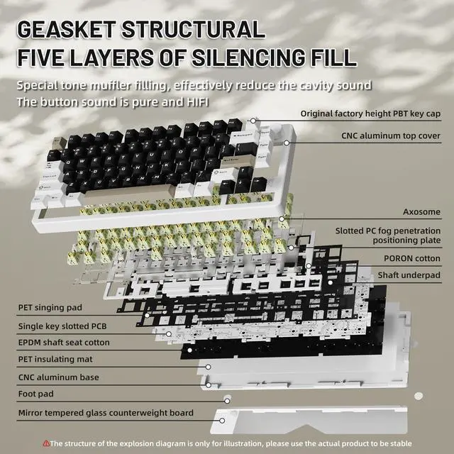 Alt view image 3 of 5 - FELICON x Attack Shark X86 75% Aluminum CNC Wireless Mechanical Gaming Keyboard with Volume Knob,82 Key Gasket Hot Swappable RGB Custom Keyboard with 5-Layer Padding, BT/2.4GHz/USB-C-Milk White