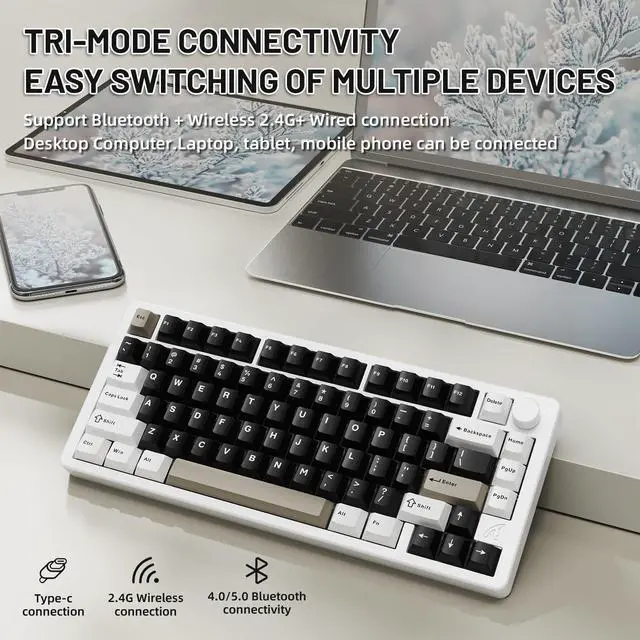 Alt view image 5 of 5 - FELICON x Attack Shark X86 75% Aluminum CNC Wireless Mechanical Gaming Keyboard with Volume Knob,82 Key Gasket Hot Swappable RGB Custom Keyboard with 5-Layer Padding, BT/2.4GHz/USB-C-Milk White