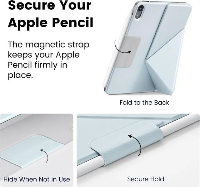 Alt view image 5 of 5 - PITAKA for iPad Mini 7 Case A17 Pro (2024), Compatible with iPad Mini 7 (2024) /iPad Mini 6 (2021), Portrait/Landscape Magnetic Case with Pencil Holder, 4 Standing Angles and - Blue