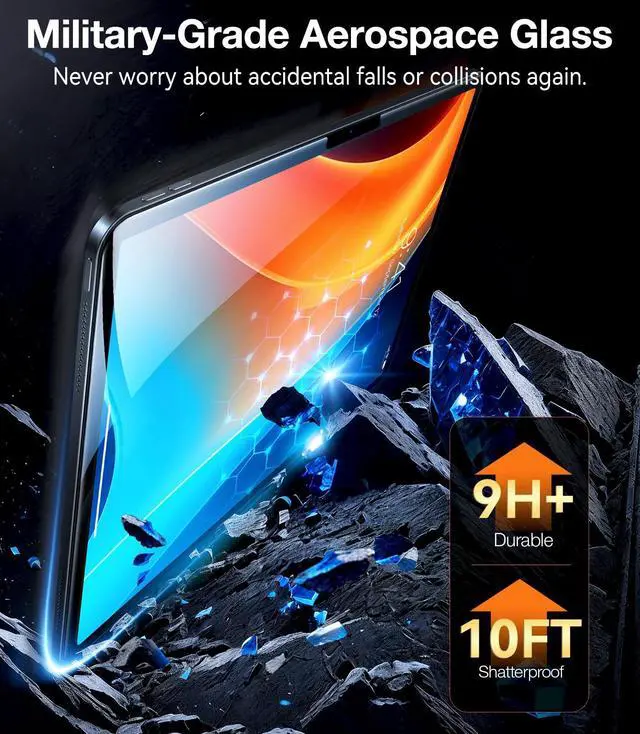 Alt view image 3 of 5 - TORRAS for iPad Air 11 Inch Screen Protector M3 2025 & M2 2024, Military Grade Shatterproof [TOP 9H+ Tempered Glass One-Pull Installation] Anti-Scratch, Bubble Free, HD Clarity