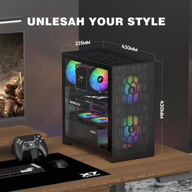 Alt view image 3 of 5 - SAMA V Mesh Mid Tower PC Case - High Airflow PC Gaming Case Mesh Front Panel & Tempered Glass Side Panel, 3x140mm ARGB PWM Fans Pre-Installed, Supports ATX/M-ATX/ITX - Black