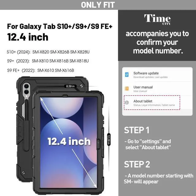 Alt view image 2 of 5 - Timecity Case for Samsung Galaxy Tab S10 Plus/ S9 FE Plus/ S9 Plus 5G Tablet 12.4'' Case - Heavy Duty Protective Cover with Screen Protector, Stand, Shoulder Strap & S Pen Holder, Kids-Friendly, Black