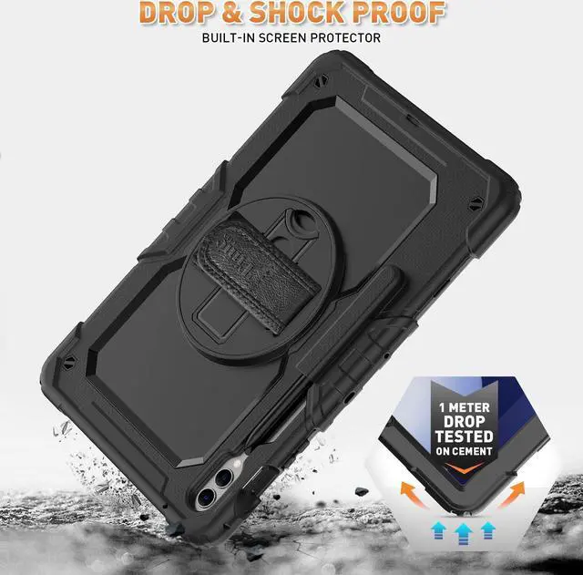 Alt view image 3 of 5 - Timecity Case for Samsung Galaxy Tab S10 Plus/ S9 FE Plus/ S9 Plus 5G Tablet 12.4'' Case - Heavy Duty Protective Cover with Screen Protector, Stand, Shoulder Strap & S Pen Holder, Kids-Friendly, Black