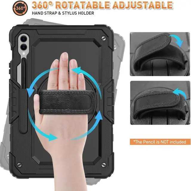 Alt view image 5 of 5 - Timecity Case for Samsung Galaxy Tab S10 Plus/ S9 FE Plus/ S9 Plus 5G Tablet 12.4'' Case - Heavy Duty Protective Cover with Screen Protector, Stand, Shoulder Strap & S Pen Holder, Kids-Friendly, Black