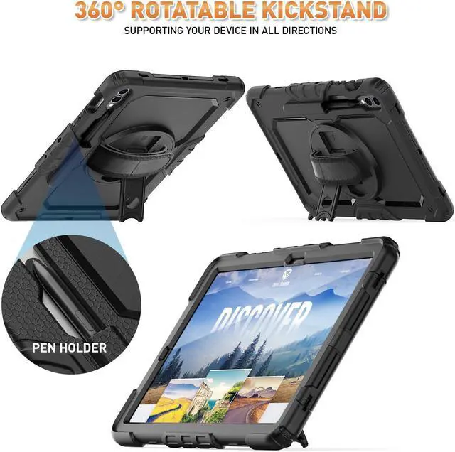 Alt view image 4 of 5 - Timecity Case for Samsung Galaxy Tab S10 Plus/ S9 FE Plus/ S9 Plus 5G Tablet 12.4'' Case - Heavy Duty Protective Cover with Screen Protector, Stand, Shoulder Strap & S Pen Holder, Kids-Friendly, Black