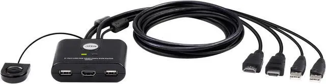 Main image of ATEN CS22HF 2-Port USB HDMI KVM Switch with Remote  2 PCs to 1 Monitor, 1080p 1920 x 1200 60Hz, Integrated 1.2m Cables, Hotkey & Remote Switching, Plug & Play, Compatible with Windows, macOS, Linux