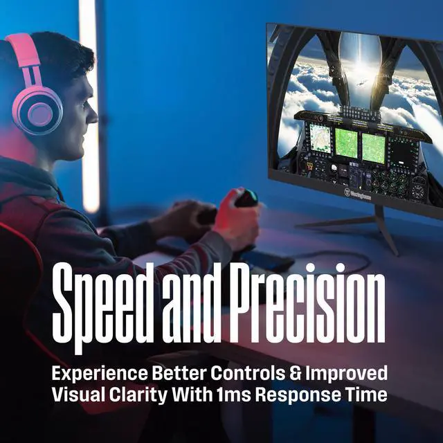 Alt view image 4 of 5 - Westinghouse 27 Inch Flat Gaming Monitor, 180Hz, 1ms, AMD FreeSync Support, Low Motion Blur, 1080p Full HD IPS Display, for Office, PC & Console Games with Built in Speakers, 1x DisplayPort, 2X HDMI