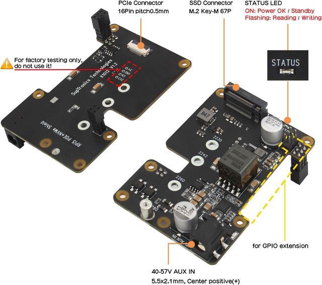 Alt view image 3 of 5 - Geekworm X1012 PCIe to M.2 HAT Key-M NVMe SSD and POE Shield+Metal Case P579+Active Cooler H505 for Raspberry Pi 5