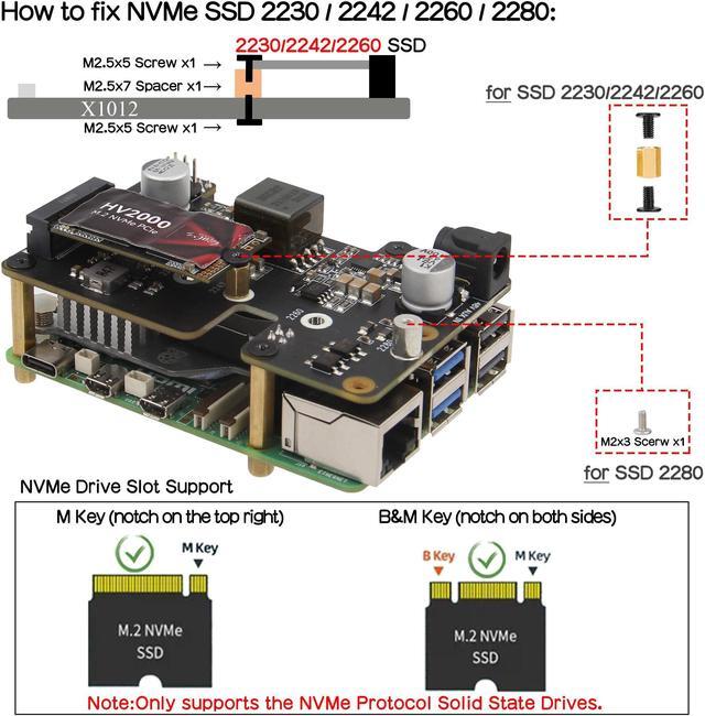 Alt view image 4 of 5 - Geekworm X1012 PCIe to M.2 HAT Key-M NVMe SSD and POE Shield+Metal Case P579+Active Cooler H505 for Raspberry Pi 5