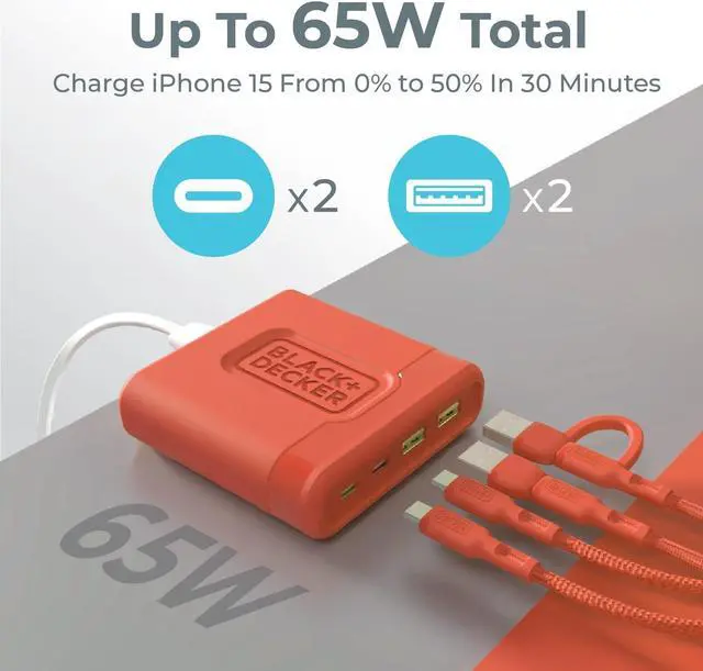 Alt view image 5 of 5 - BLACK+DECKER USB C Fast Charger 65W 4 Port Type USB C Charging Station Hub Block TypeC Wall Charger Power Strip Adapter Plug 2 USBC 2 USBA for iPad iPhone 15 14 13 12 Pro Max Pixel Note Galaxy, Coral