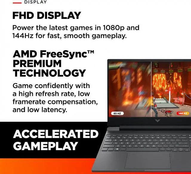 Alt view image 3 of 5 - HP Victus 15.6" FHD 144Hz Gaming Laptop, AMD Ryzen 5-7535HS, AMD Radeon RX 6550M (Beats RTX 2050), Backlit Keyboard, Windows 11 Home, w/Cloth (16GB RAM |512GB PCIe SSD)