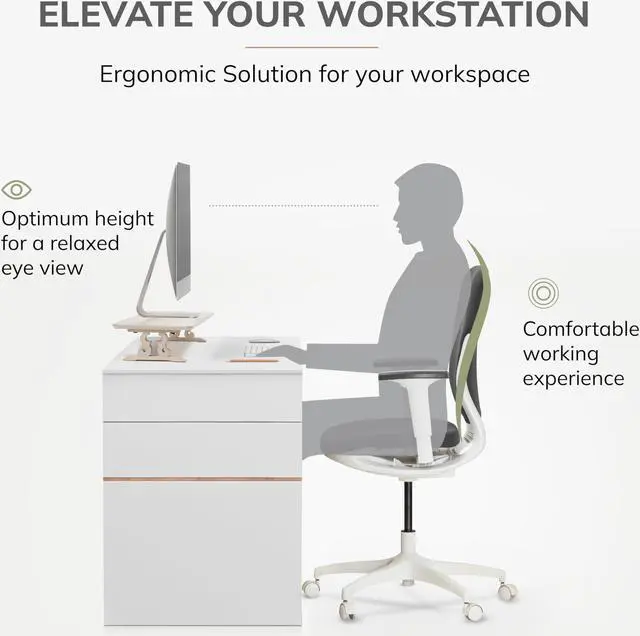 Alt view image 3 of 5 - Anji Mountain Monitor Stand - Desktop Organizer & Laptop Riser, Ergonomic Monitor Riser, Space-Saving Monitor Stand for Desk, Durable Construction, Easy Assembly, Ideal for Home & Office,White Wash