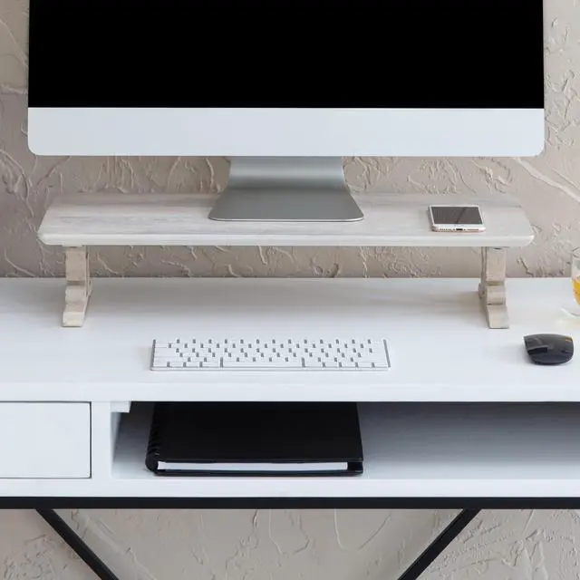 Main image of Anji Mountain Monitor Stand - Desktop Organizer & Laptop Riser, Ergonomic Monitor Riser, Space-Saving Monitor Stand for Desk, Durable Construction, Easy Assembly, Ideal for Home & Office,White Wash