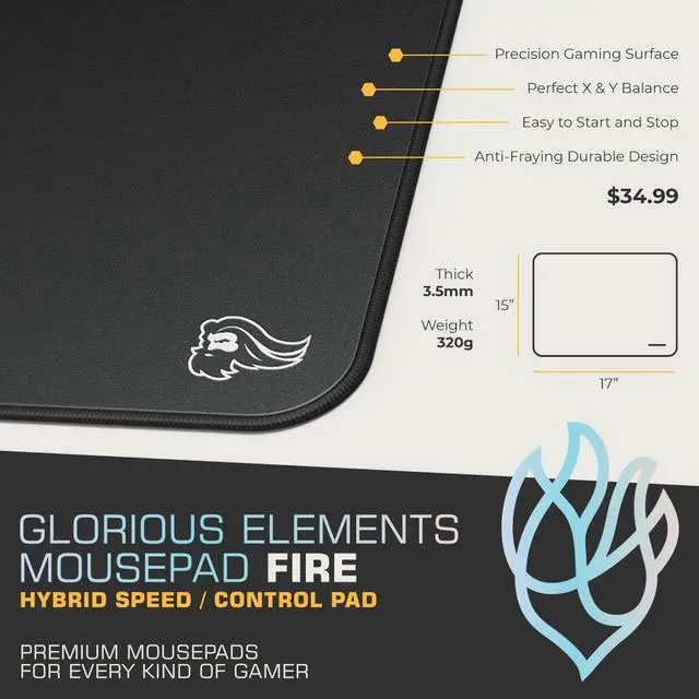 Alt view image 4 of 5 - Glorious Elements Gaming Mousepad - Extra Large Mouse Pad XL - Foam Core Hybrid Cloth - Gaming Desk Pad 15"x17" (FIRE)