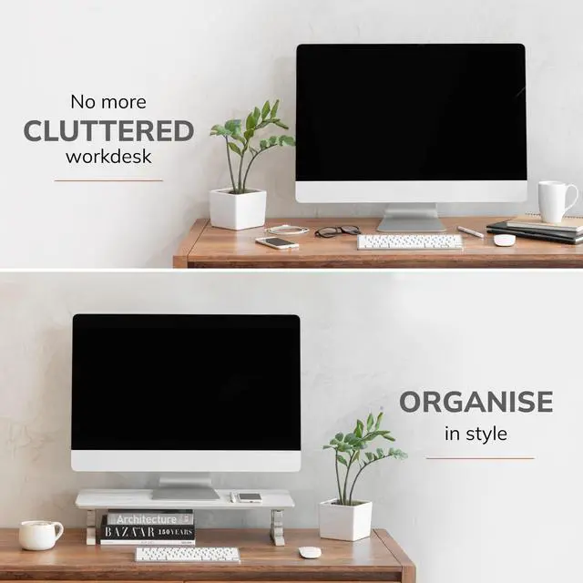 Alt view image 5 of 5 - Anji Mountain Monitor Stand - Desktop Organizer & Laptop Riser, Ergonomic Monitor Riser, Space-Saving Monitor Stand for Desk, Durable Construction, Easy Assembly, Ideal for Home & Office,White Wash