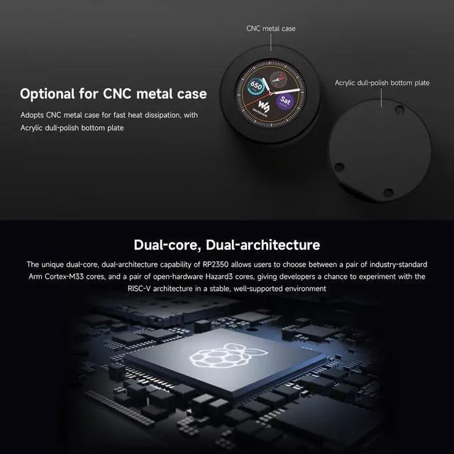 Alt view image 5 of 5 - Waveshare RP2350 MCU Board, with 1.28inch Round LCD, Dual-core & Dual-Architecture Design, 240×240 Pixels, 65K Color, IPS Panel, with CNC Metal Case,no Touch