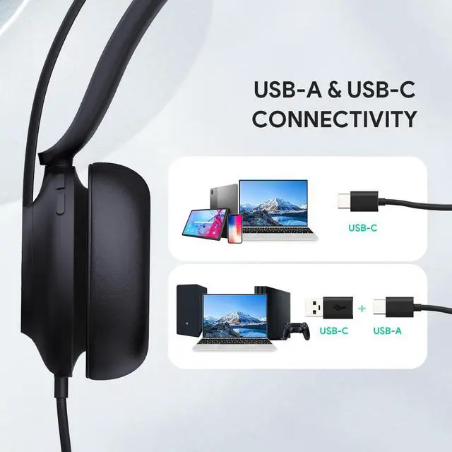Alt view image 4 of 5 - Yealink USB Wired Mono Headset,UH37 Computer Headset with Noise Cancelling Microphone,USB-A & USB-C Call Center Headset for Teams,Zoom,Computer PC Laptop