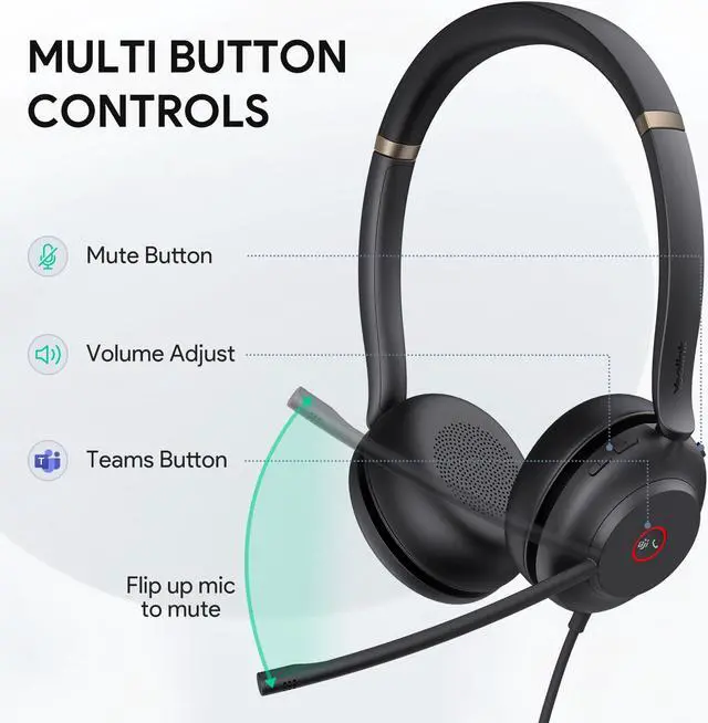Alt view image 5 of 5 - Yealink USB Wired Mono Headset,UH37 Computer Headset with Noise Cancelling Microphone,USB-A & USB-C Call Center Headset for Teams,Zoom,Computer PC Laptop