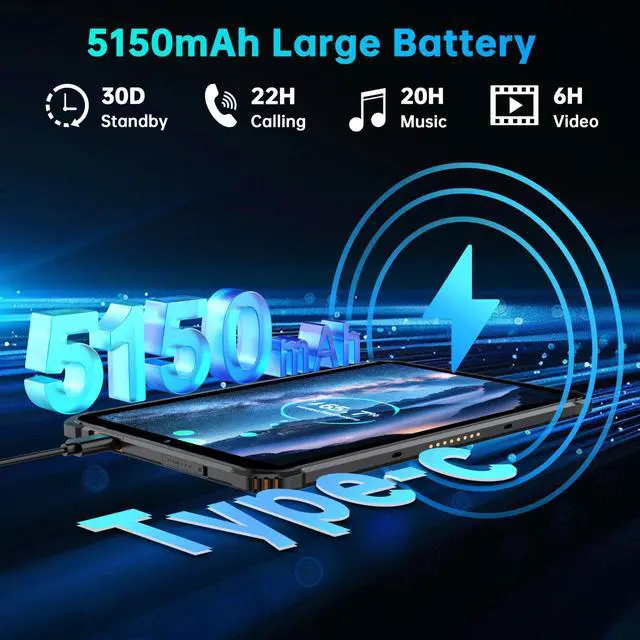 Alt view image 4 of 5 - OUKITEL RT3 Pro Rugged Tablet - 16GB+128GB 1TB Expandable Industrial Android 14 Tablet, 8 Inch HD Display, 5150mAh Battery Tablets PC, 16+8MP Camera,4G Dual SIM/5G WiFi/Face ID/90dB Speaker/NFC, Black