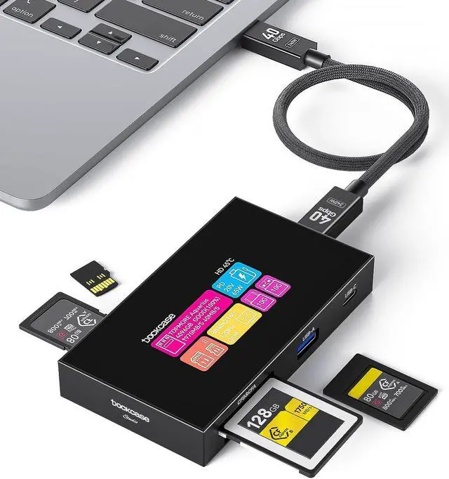 Main image of DOCKCASE Smart 8-in-1 CFexpress Type B/Type A Card Reader with Touch Screen | UHS-II SD/microSD Slots, 4K HDMI, USB-C & USB-A 3.2 Gen 2 (10Gbps), 100W PD for Filmmakers, Photographers & Creators