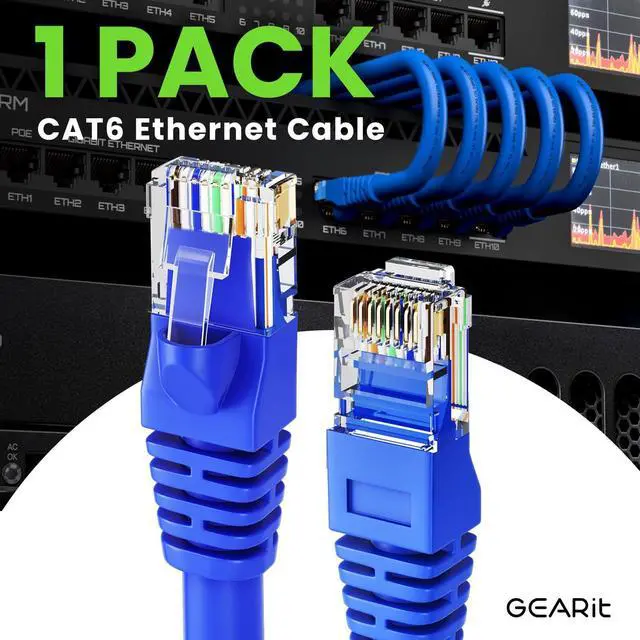Alt view image 2 of 5 - GEARit Cat 6 Ethernet Cable (1-Pack 150 Feet) Cat6 Network Patch, 10Gbps, RJ45, Snagless Cord, Gold-Plated Connectors, Internet for PC, TV, Tablet, Router, Printer, Servers, IT Data Center - Blue