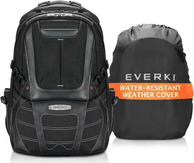 Main image of EVERKI Concept 2 Professional Travel Laptop Backpack for Men & Women - Durable Computer Back Pack with Ballistic Nylon & Leather, Travel Friendly for 17.3 Inch Laptop Business Backpack (EKP133B) Black