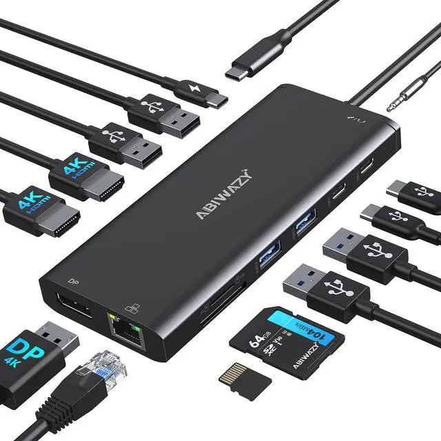 Main image of USB C Docking Station 3 Monitors USBC Hub Laptop Dual Monitor Multiport Adapter Dock Dongle,USBC to 2 HDMI,4K DisplayPort,PD Charging,Ethernet,7 USB-C/A Ports,SD/TF,Audio for Dell/HP/Lenovo(Black)